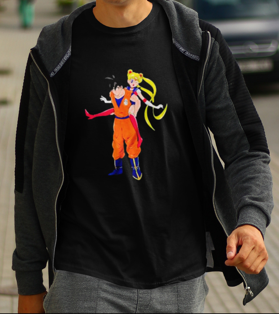 Goku And Usagi Crossover Fusion Featuring Dragon Ball And Sailor Moon Iconic Characters T-Shirt