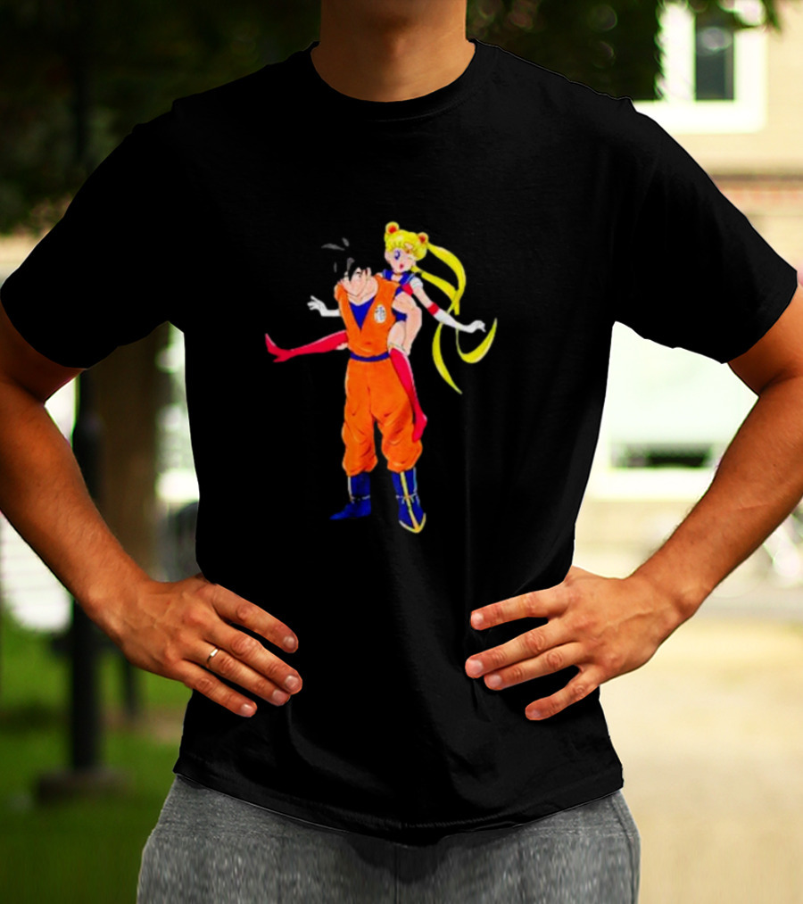 Goku And Usagi Crossover Fusion Featuring Dragon Ball And Sailor Moon Iconic Characters T-Shirt