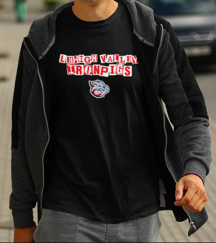 Lehigh Valley IronPigs Red Text With Pig Head T-Shirt