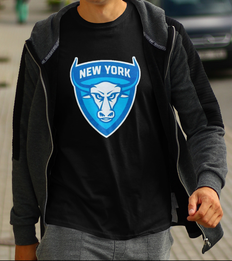 NEW YORK ATLAS BULL EMBLEM LOGO BLUE SHIELD T-Shirt