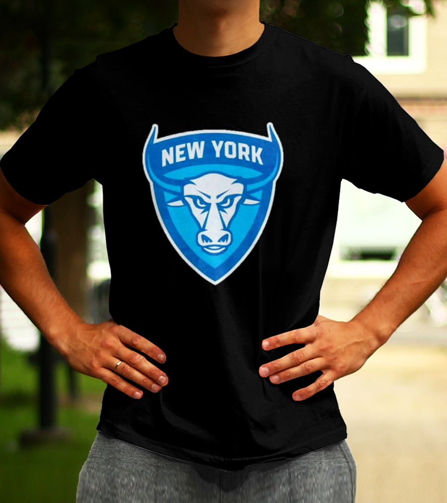 NEW YORK ATLAS BULL EMBLEM LOGO BLUE SHIELD T-Shirt