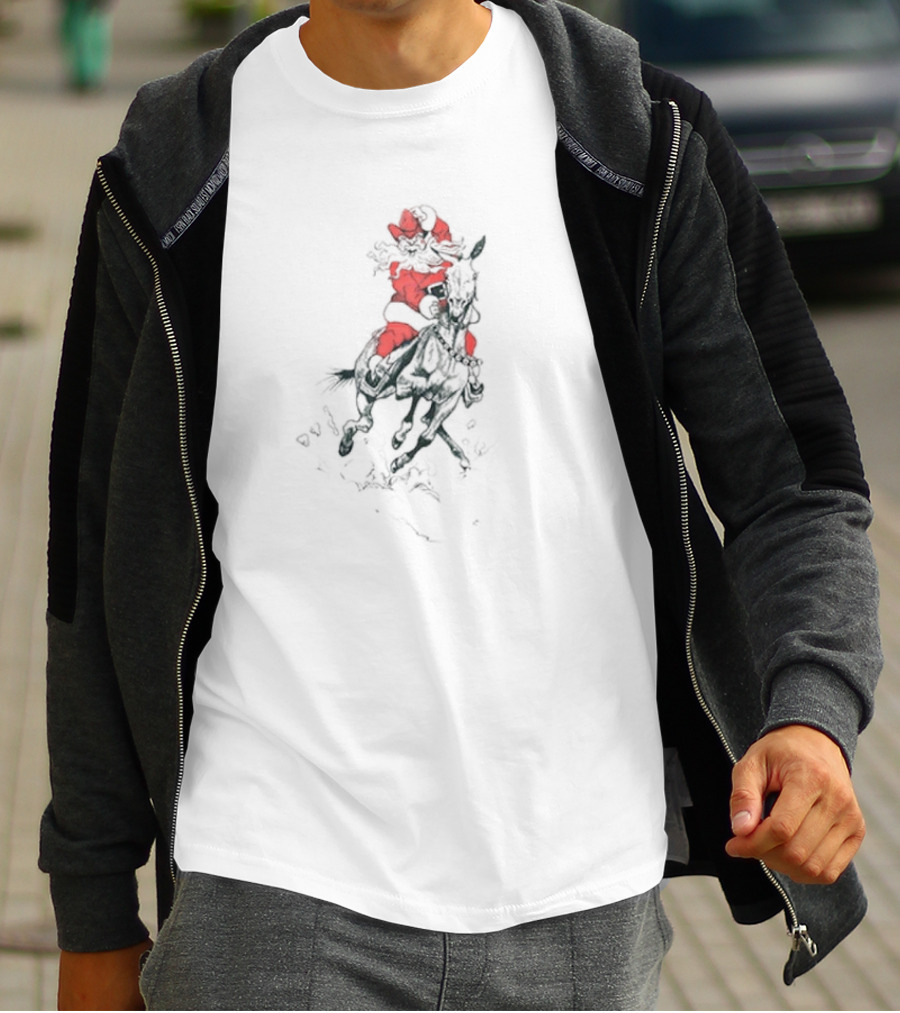 Santa Claus Riding Mule In Festive Red Suit T-Shirt