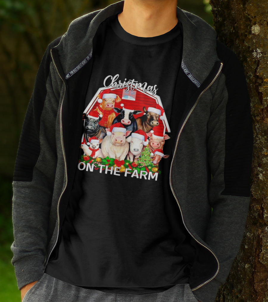 Christmas Animals Santa On The Farm T-Shirt