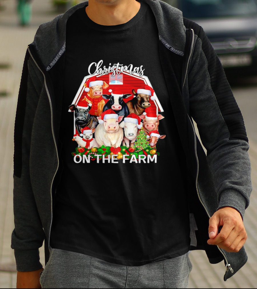 Christmas Animals Santa On The Farm T-Shirt
