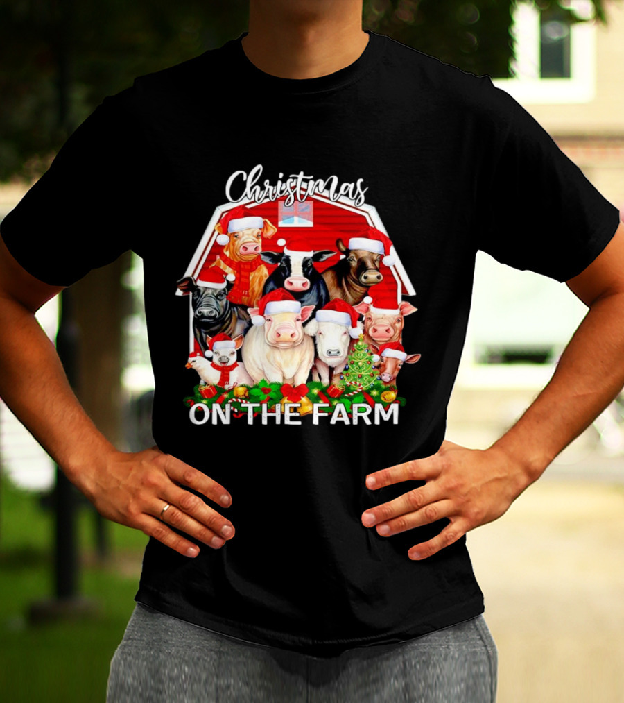 Christmas Animals Santa On The Farm T-Shirt