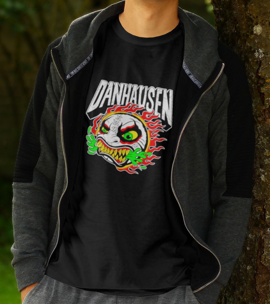 Danhausen Fiery Baseball Face With Flames And Green Claws T-Shirt