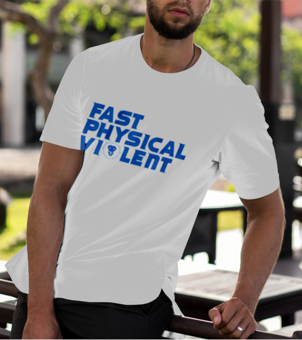 Fast Physical Violent Detroit Lions Blue T-Shirt