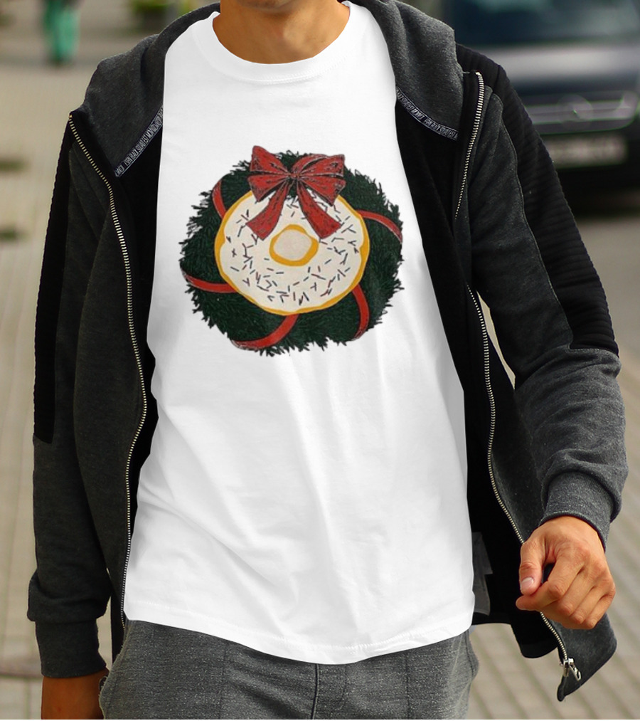 Gibson's Donuts Christmas Holiday Wreath With Red Bow And Donut Sprinkles T-Shirt