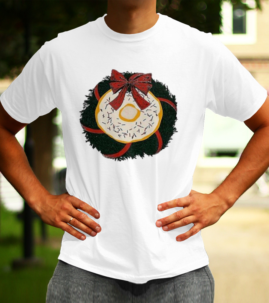 Gibson's Donuts Christmas Holiday Wreath With Red Bow And Donut Sprinkles T-Shirt