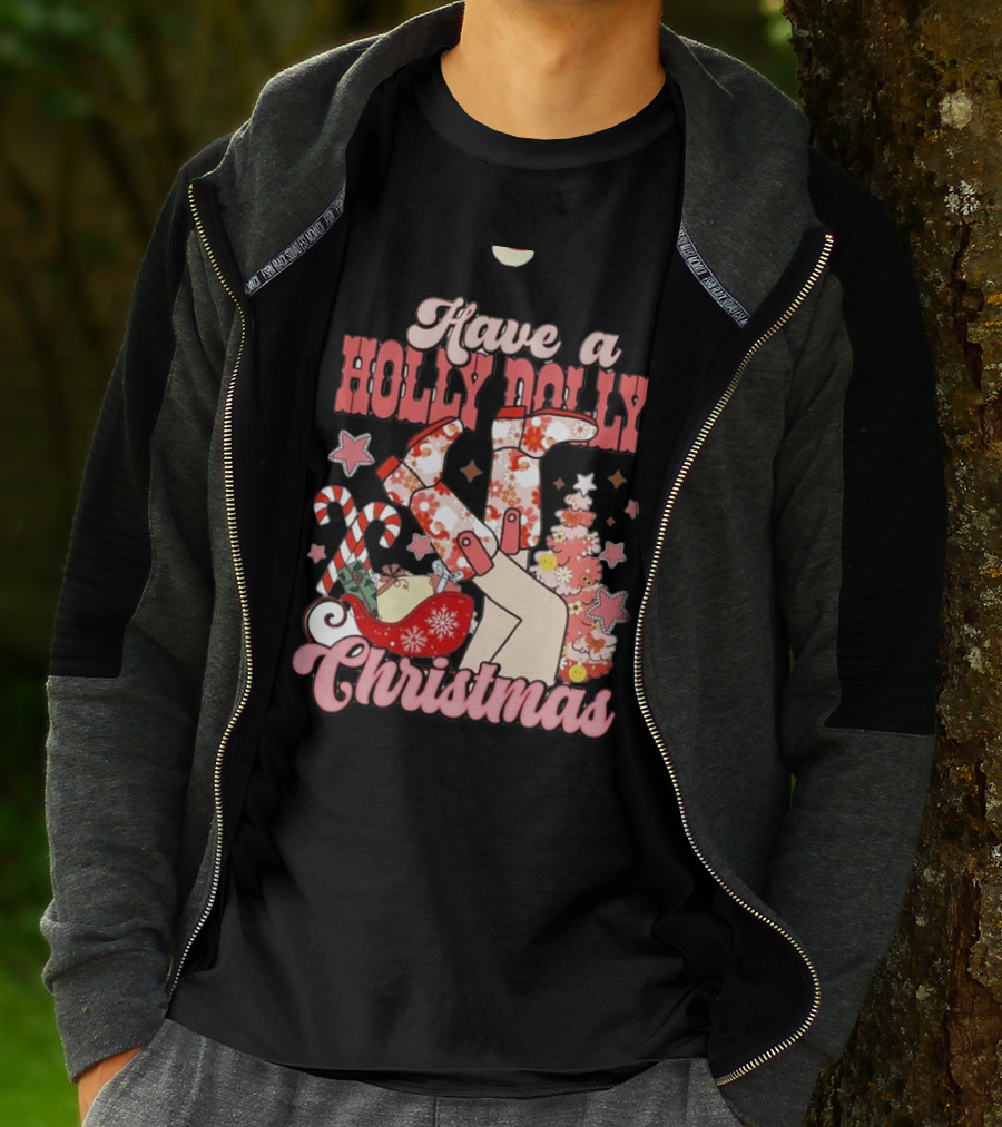 Have A Holly Dolly Christmas Sleigh Candy Canes And Stars T-Shirt