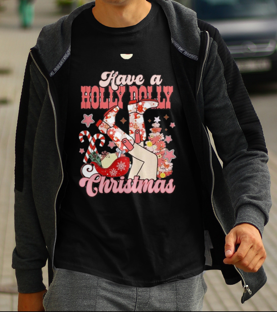 Have A Holly Dolly Christmas Sleigh Candy Canes And Stars T-Shirt
