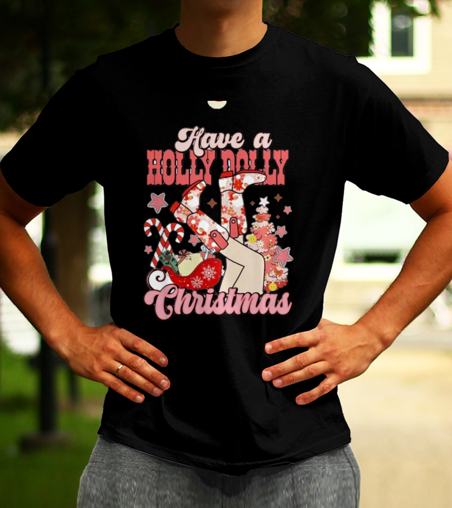 Have A Holly Dolly Christmas Sleigh Candy Canes And Stars T-Shirt