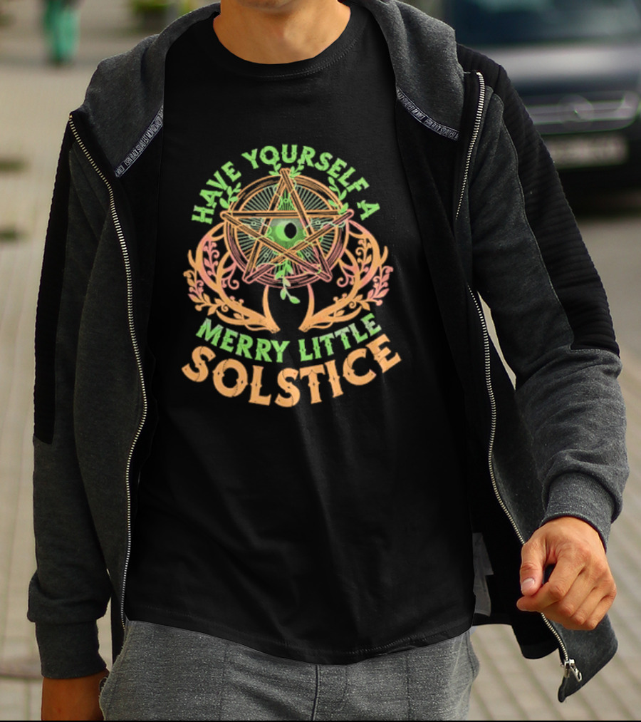 Have Yourself A Merry Little Solstice Pentagram And Leaves T-Shirt