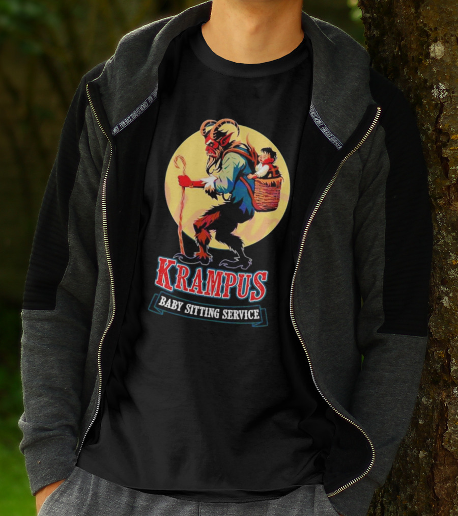 Krampus Baby Sitting Service Horror Christmas Monster Carrying Child T-Shirt