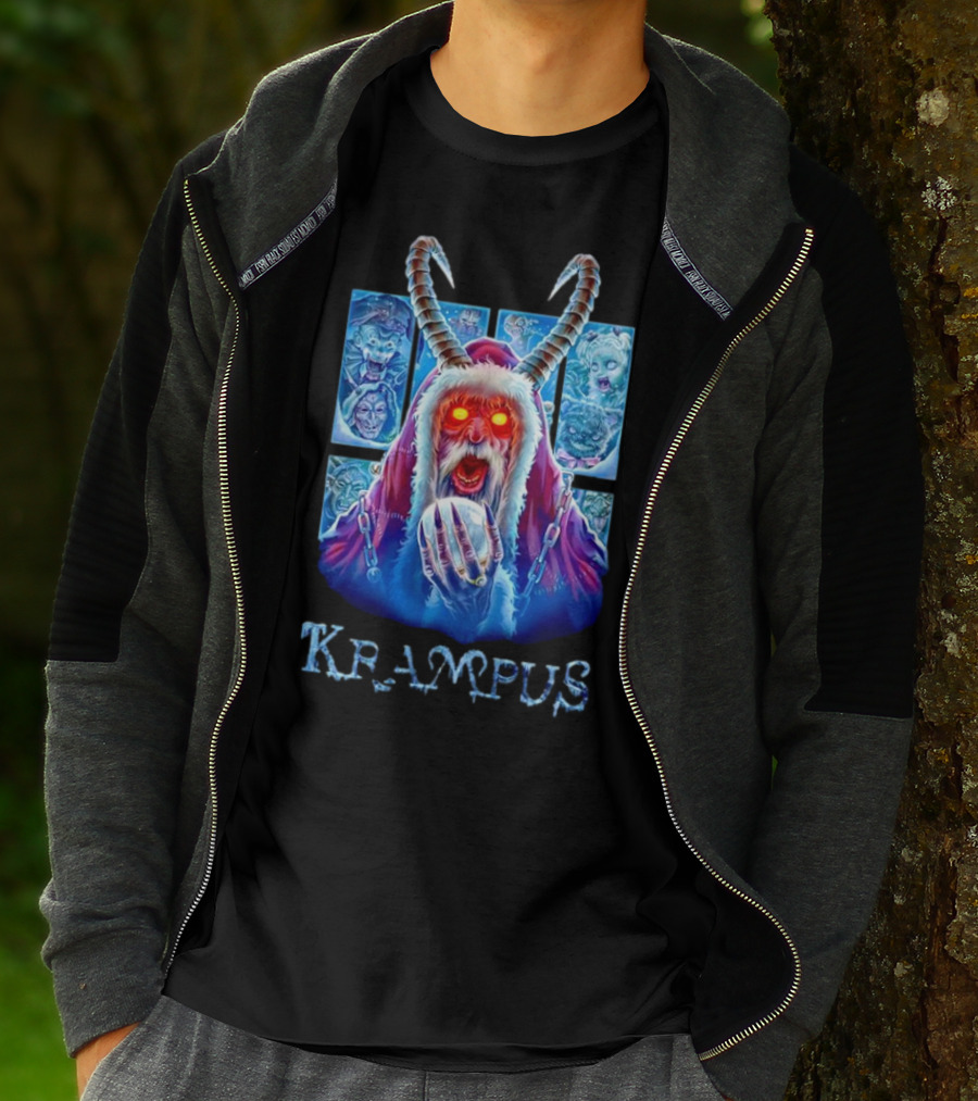 Krampus The Shadow Of St Nick With Horned Demon And Scary Faces T-Shirt