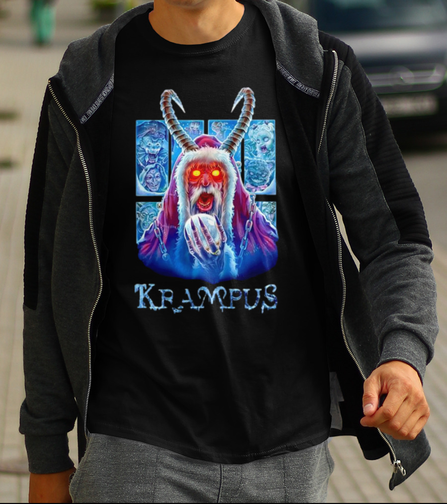 Krampus The Shadow Of St Nick With Horned Demon And Scary Faces T-Shirt