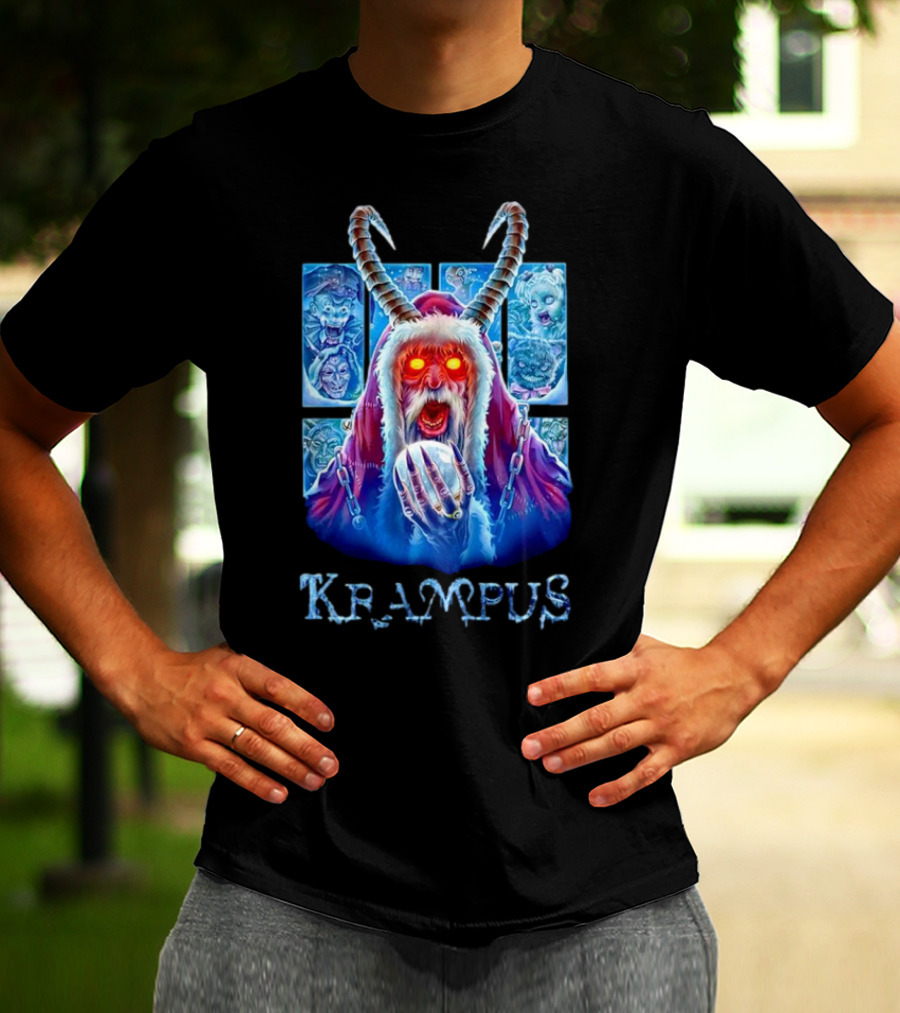 Krampus The Shadow Of St Nick With Horned Demon And Scary Faces T-Shirt