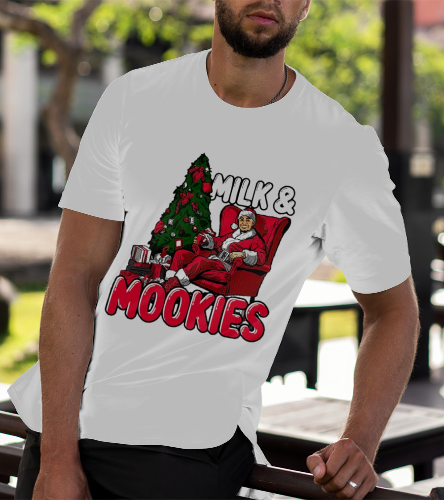 Milk And Mookies Santa By The Christmas Tree T-Shirt