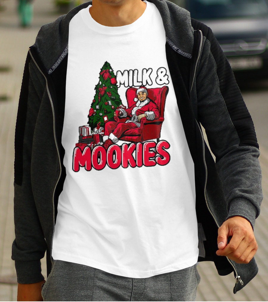 Milk And Mookies Santa By The Christmas Tree T-Shirt
