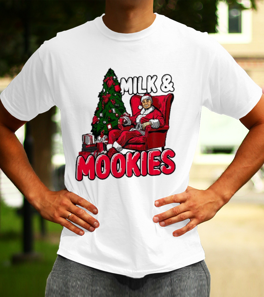 Milk And Mookies Santa By The Christmas Tree T-Shirt