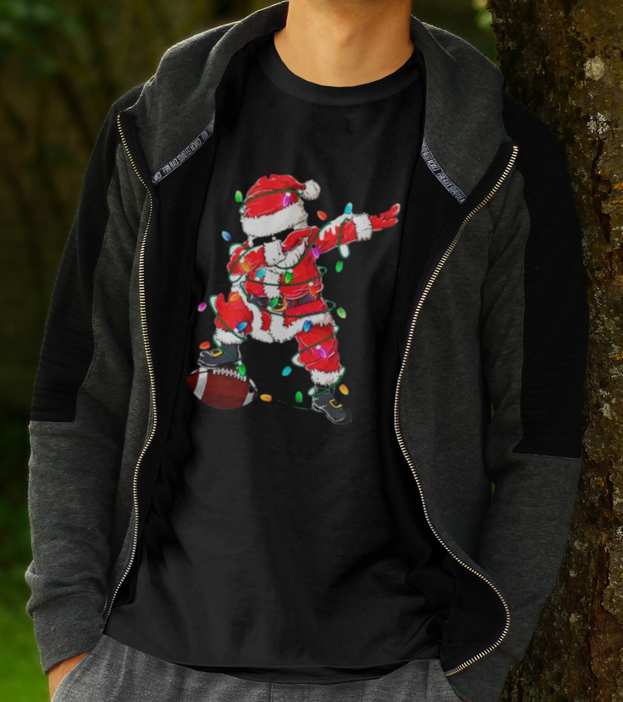 Santa Dabbing With Christmas Lights And Football T-Shirt