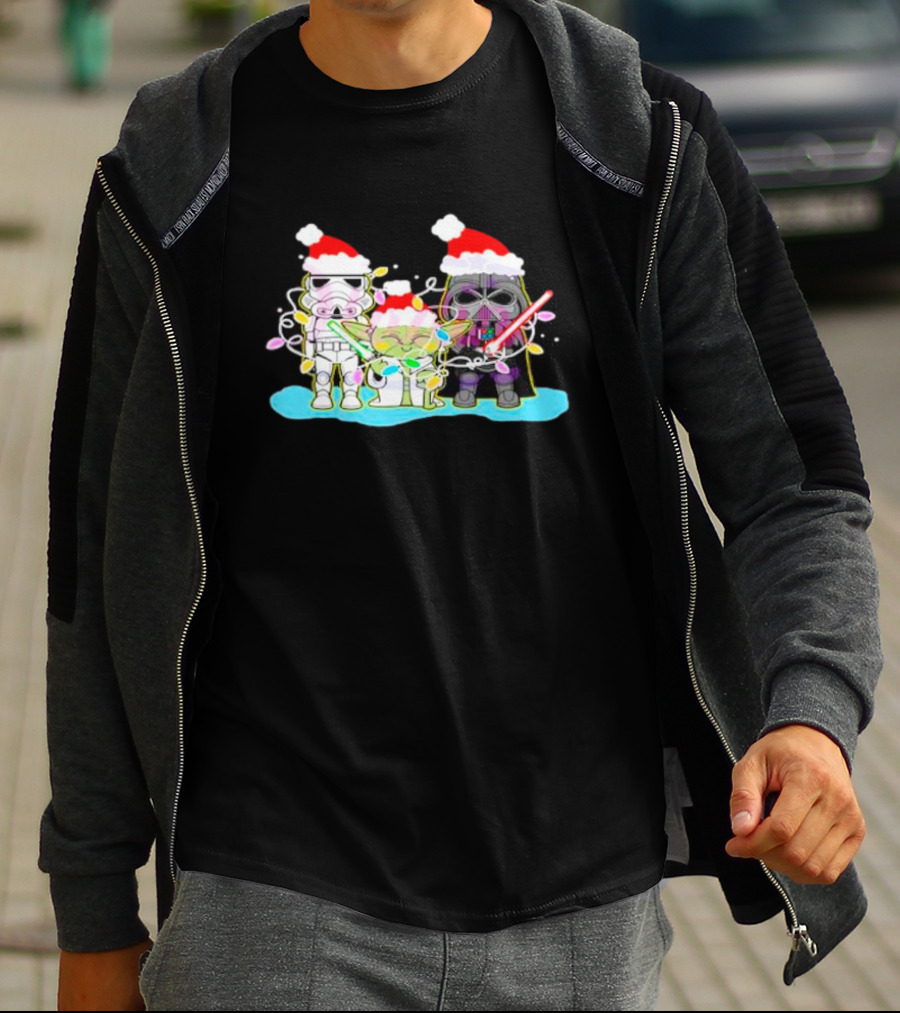 Santa Star Wars Characters With Christmas Lights T-Shirt