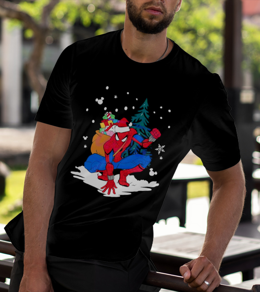 Spiderman Santa Christmas Tree Snow Presents T-Shirt