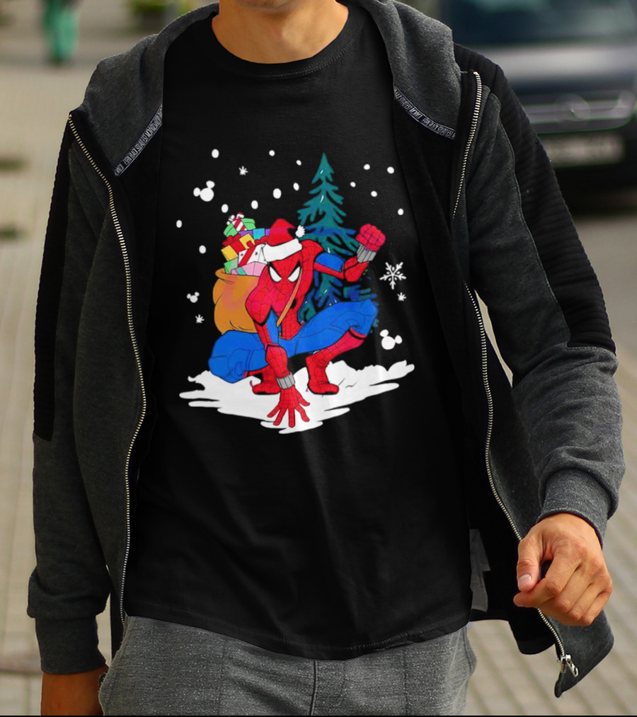 Spiderman Santa Christmas Tree Snow Presents T-Shirt