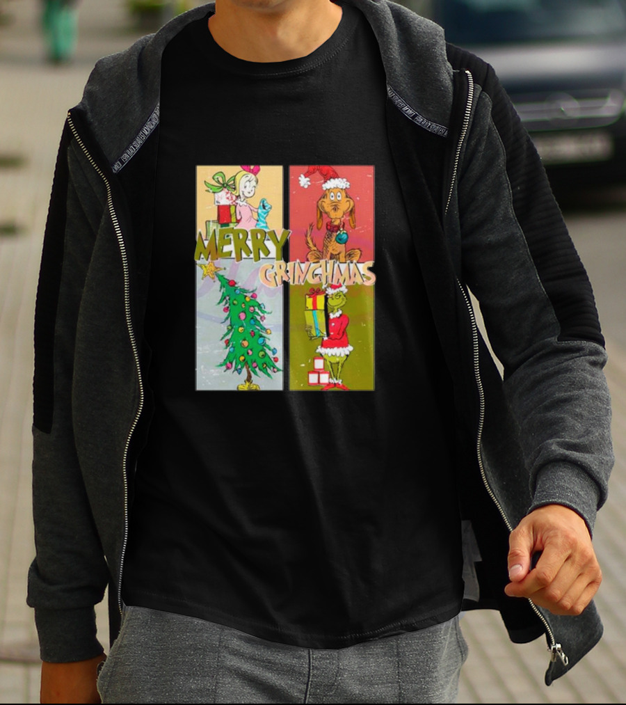 Merry Grinchmas Characters Vintage Grinch And Max Christmas Tree T-Shirt