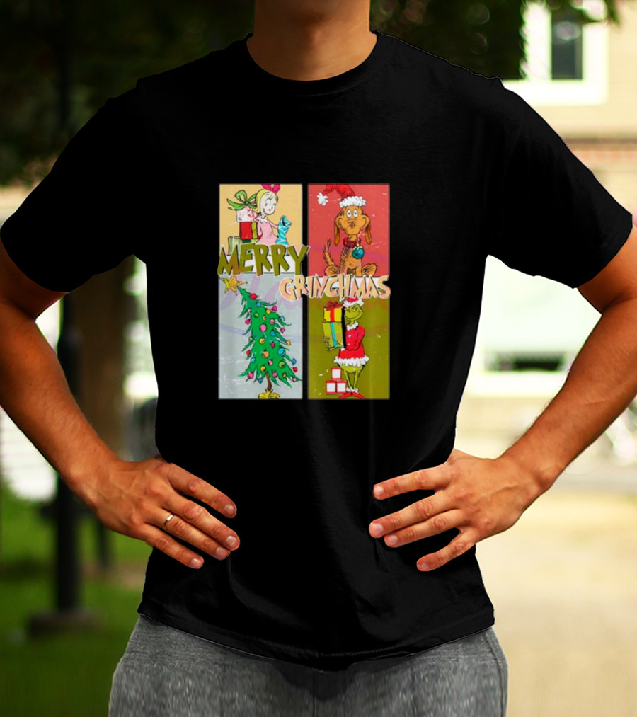 Merry Grinchmas Characters Vintage Grinch And Max Christmas Tree T-Shirt