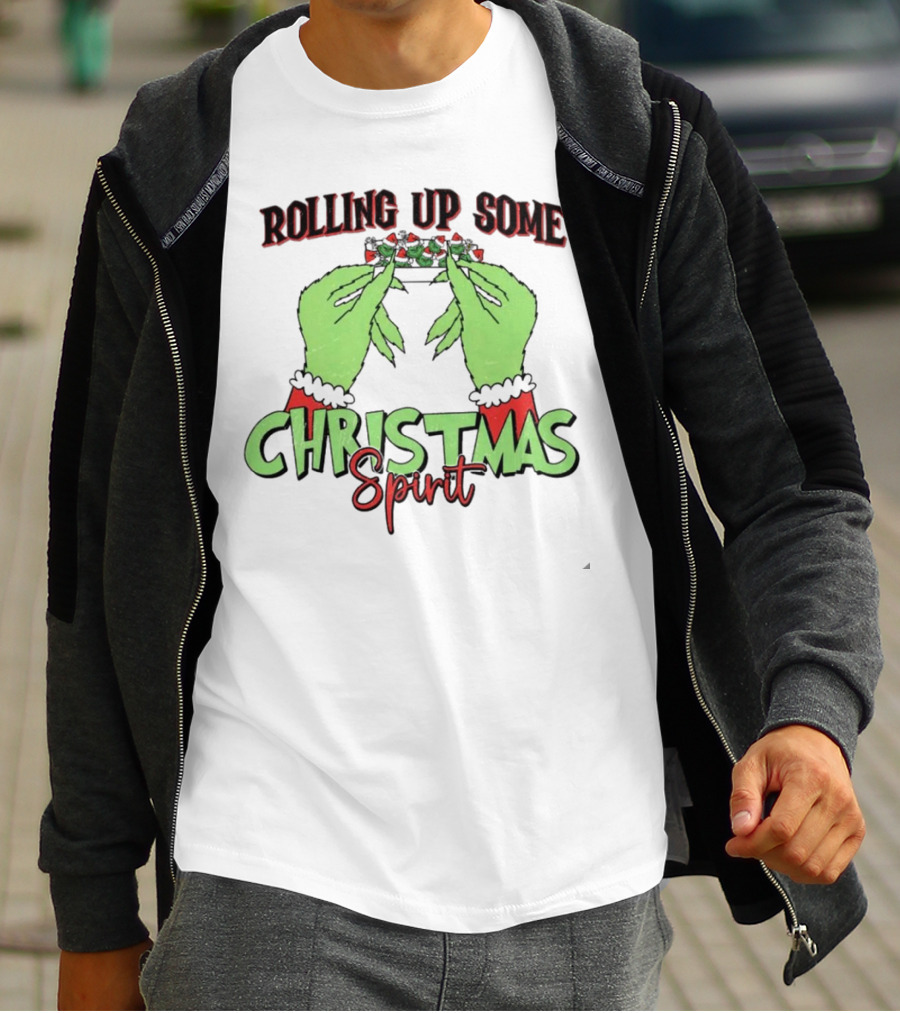 Rolling Up Some Christmas Spirit Grinch's Hands Festive Vibe T-Shirt