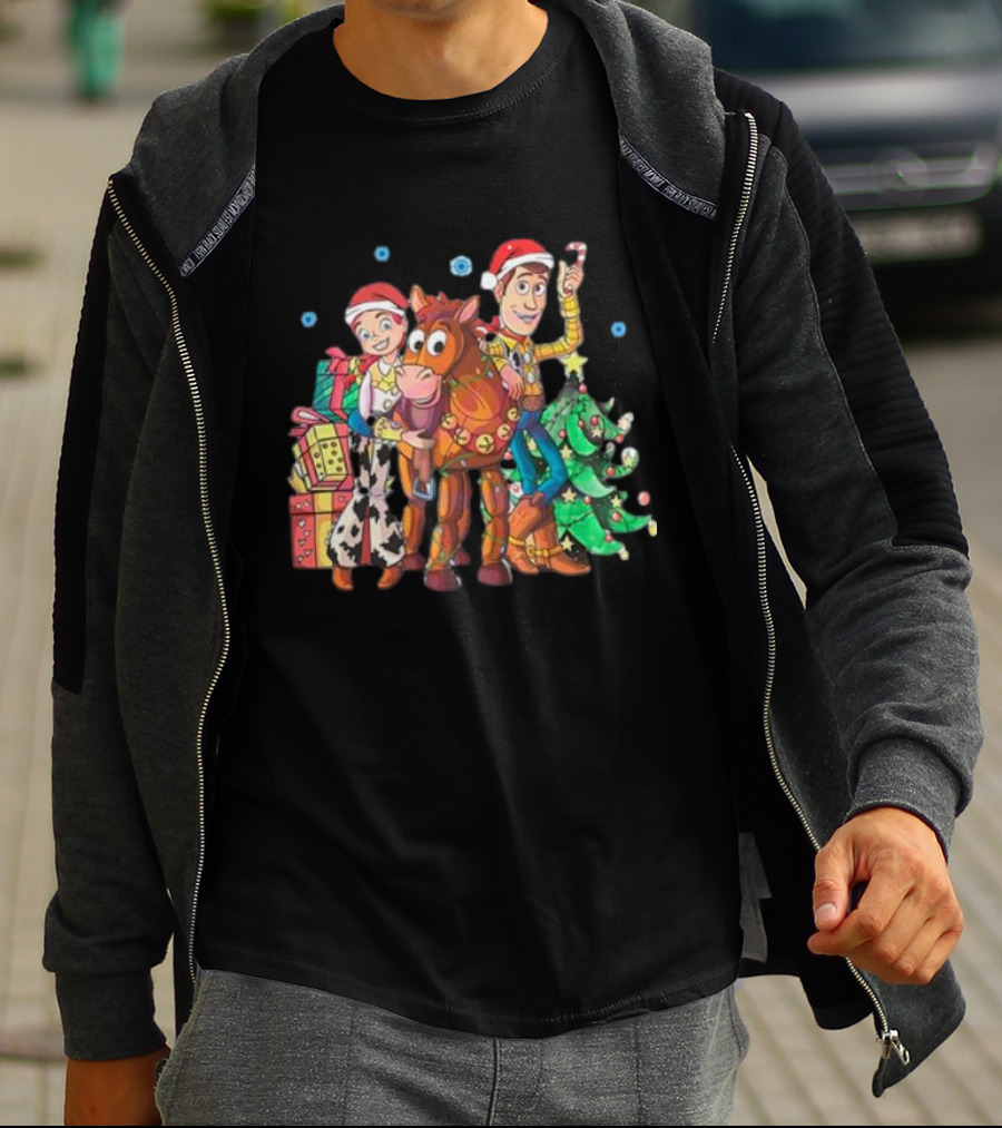 Toy Story Christmas Jessie Woody Bullseye Santa Hats Presents Christmas Tree T-Shirt