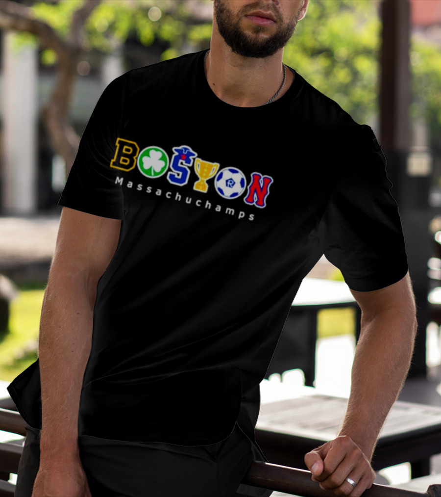 Boston Massachuchamps Sports Icons Typography T-Shirt