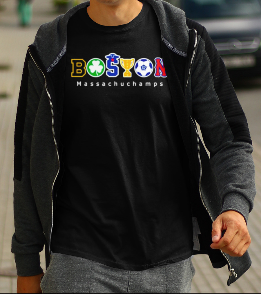 Boston Massachuchamps Sports Icons Typography T-Shirt
