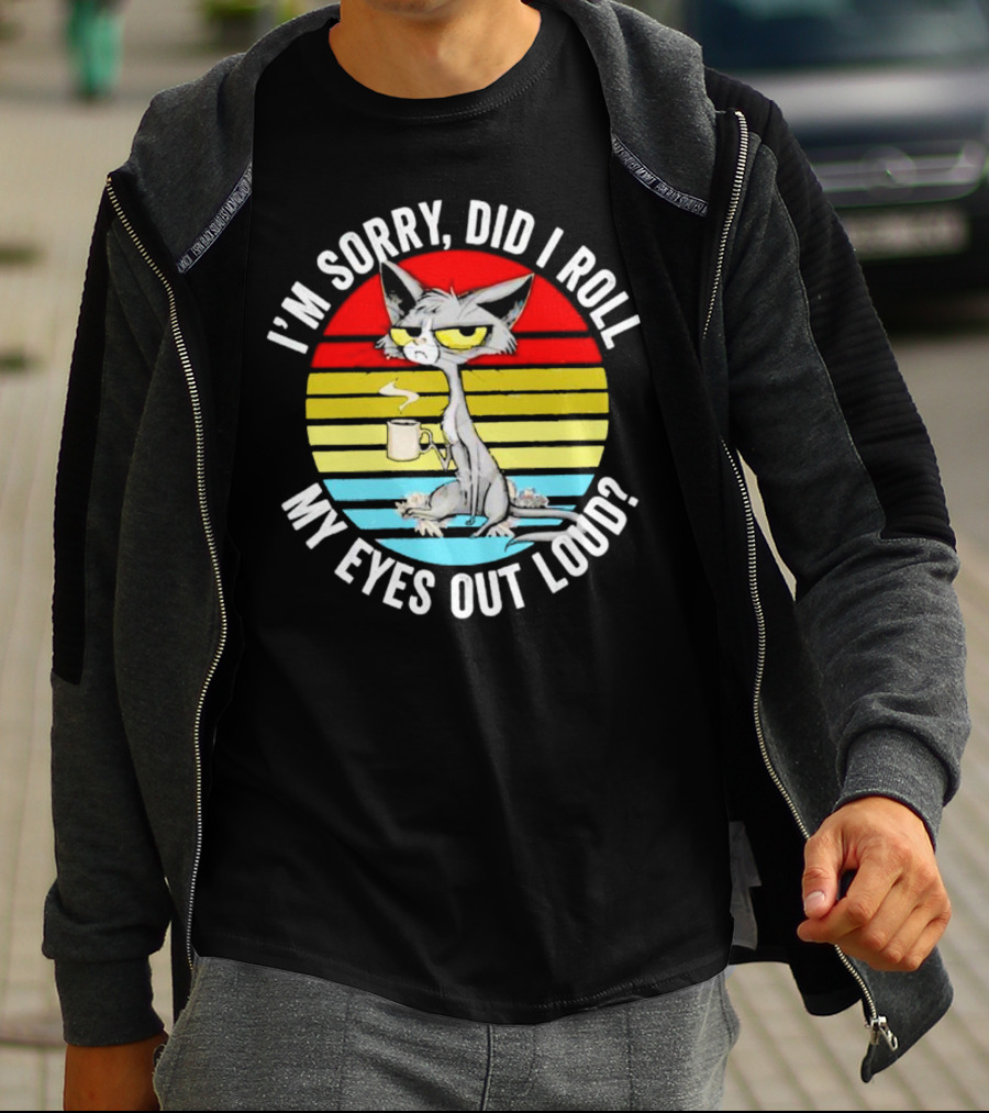 I'm Sorry Did I Roll My Eyes Out Loud Cat Retro Vintage Style Stripe T-Shirt