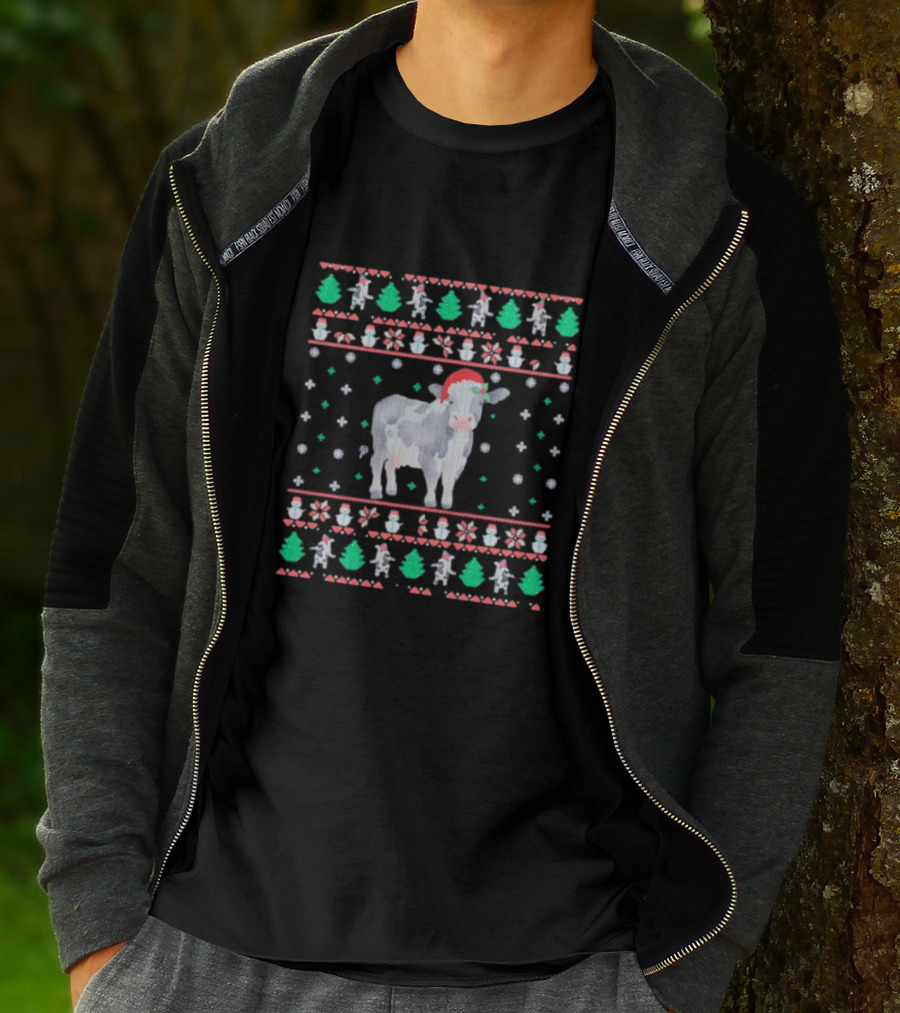 Cow Santa Hat Ugly Christmas T-Shirt