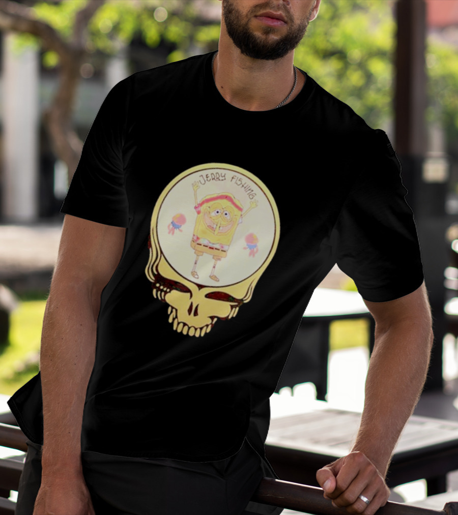 SpongeBob Jerry Fishing Grateful Dead Skull T-Shirt