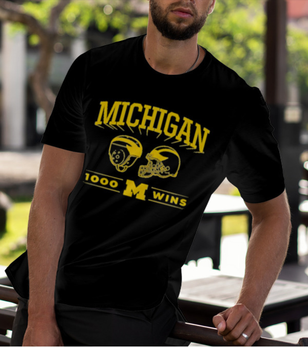 Michigan 1000 Wins Football Helmet M T-Shirt