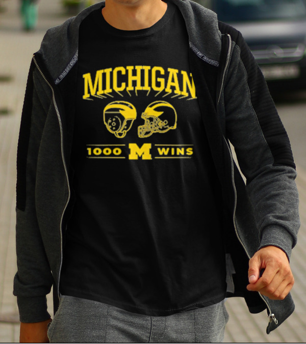 Michigan 1000 Wins Football Helmet M T-Shirt