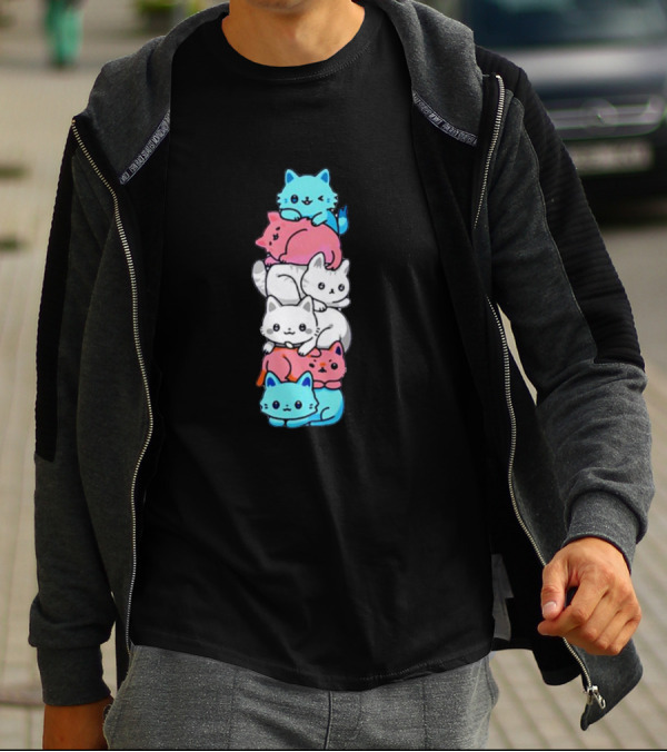 Transgender Pride Cats Stack Flag Colors T-Shirt