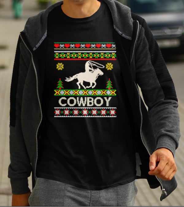 Cowboy Christmas Ugly Sweater Knit T-Shirt