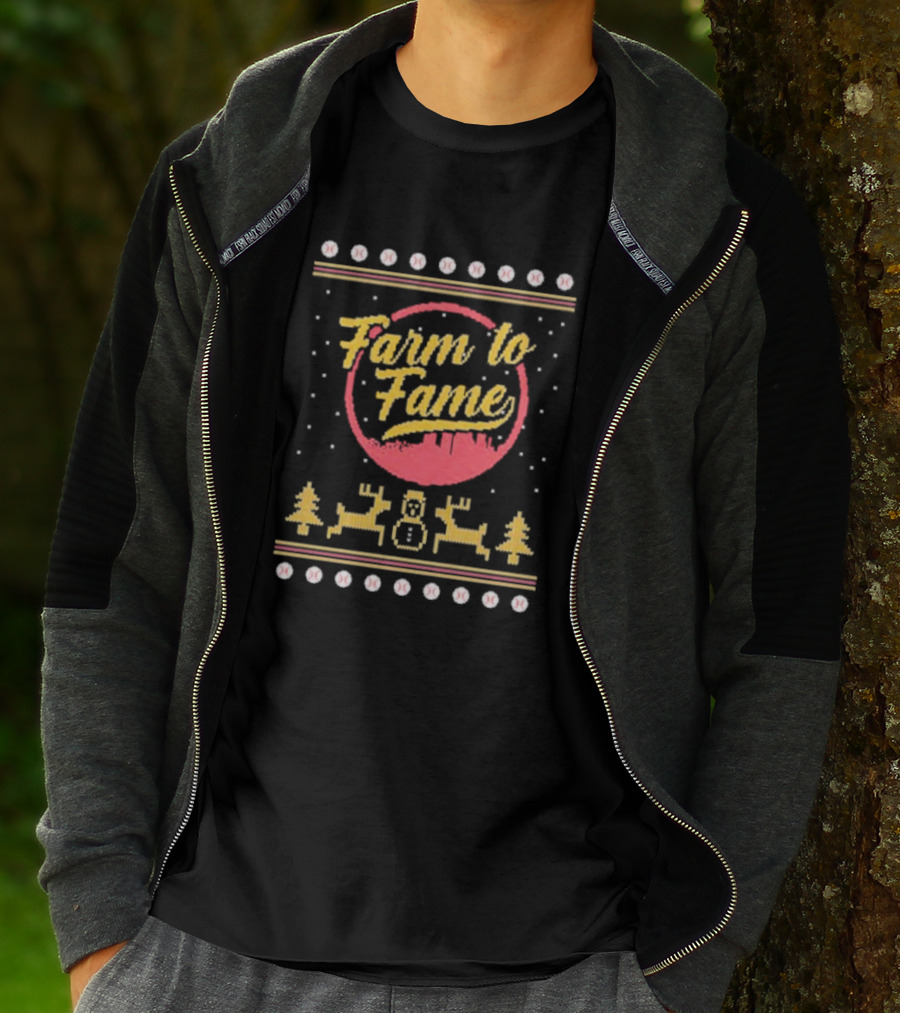 Farm To Fame Baseball Christmas Sweater Reindeer Snowman Forest T-Shirt