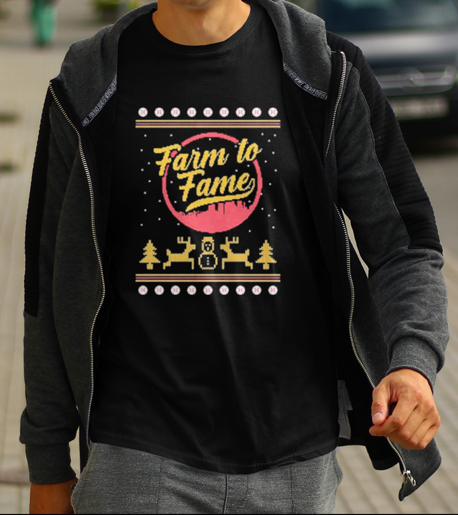 Farm To Fame Baseball Christmas Sweater Reindeer Snowman Forest T-Shirt