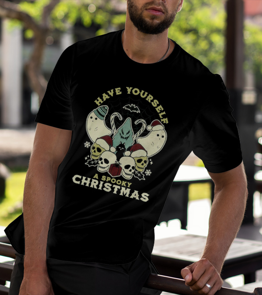 Have Yourself A Spooky Christmas With Ghosts Skulls And Bat T-Shirt