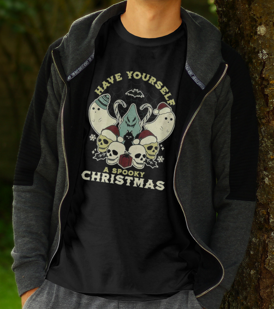 Have Yourself A Spooky Christmas With Ghosts Skulls And Bat T-Shirt
