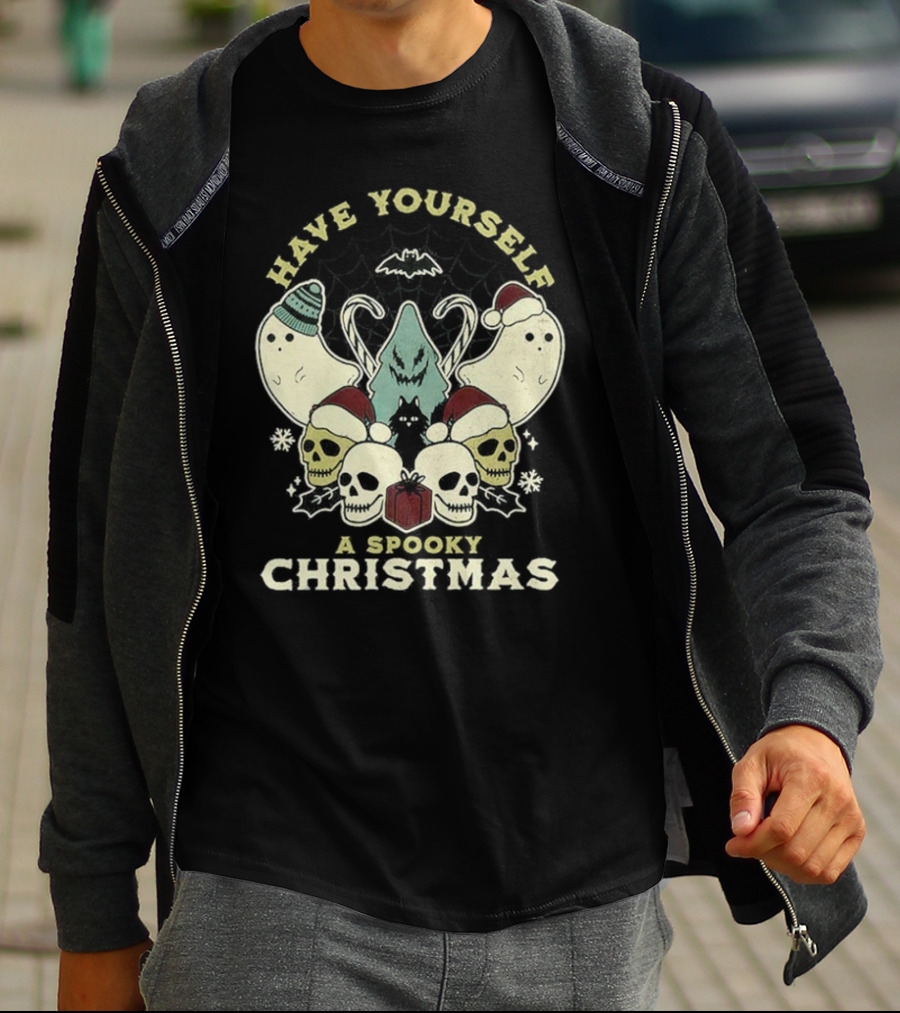 Have Yourself A Spooky Christmas With Ghosts Skulls And Bat T-Shirt