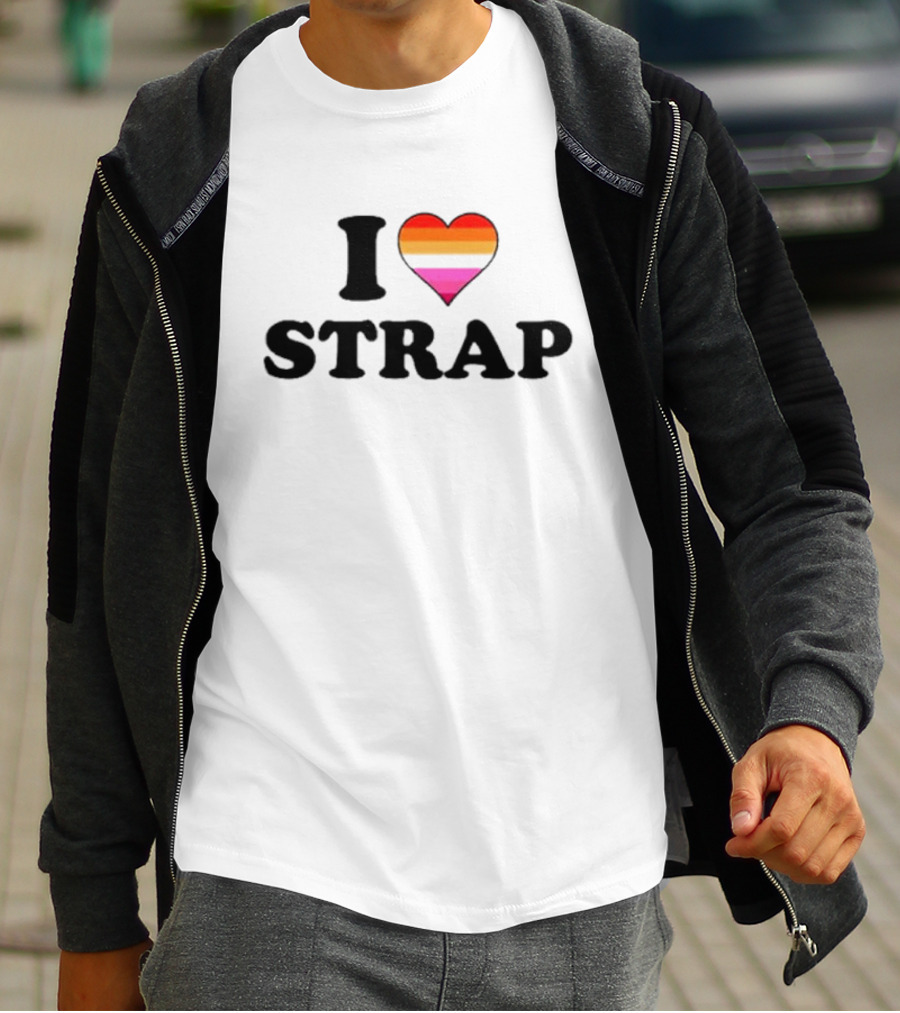 I Love Strap Lesbian Pride Heart T-Shirt