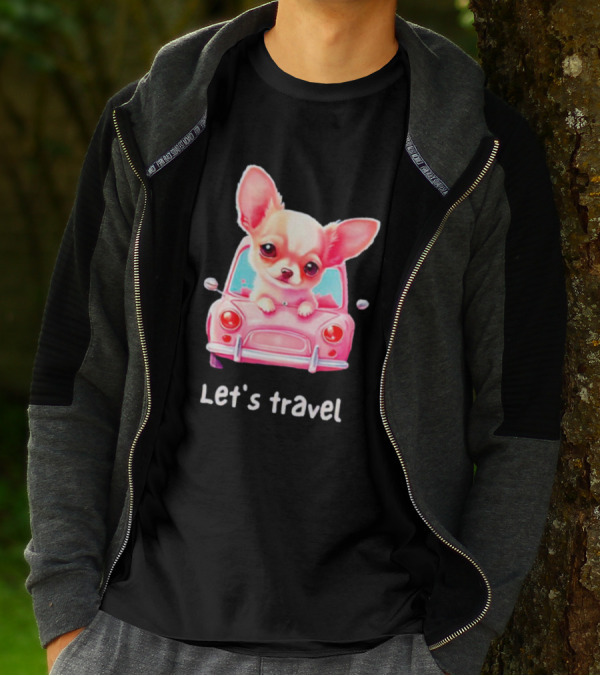 Let's Travel Chihuahua In Pink Car Adventure T-Shirt