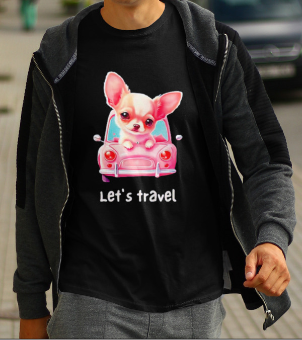 Let's Travel Chihuahua In Pink Car Adventure T-Shirt