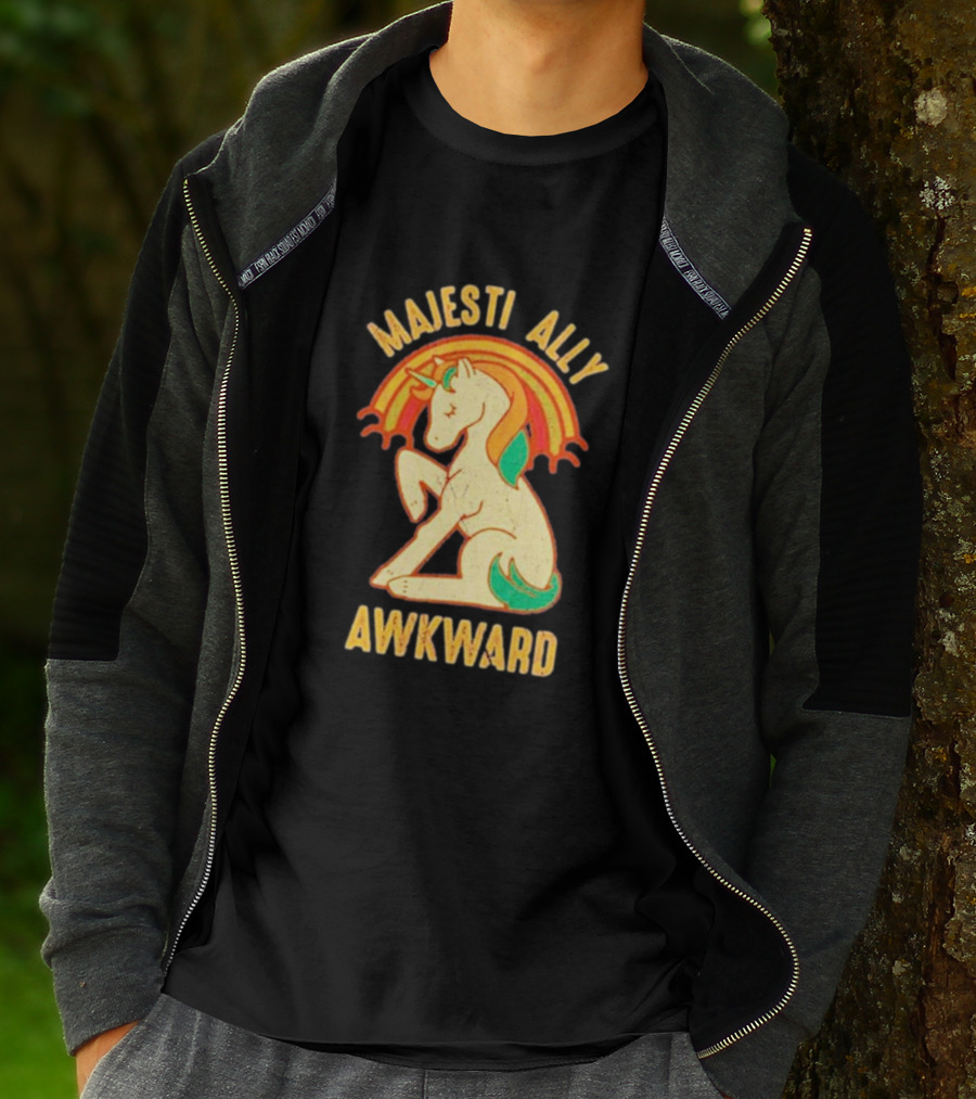 Majesti Ally Awkward Unicorn With Retro Rainbow T-Shirt